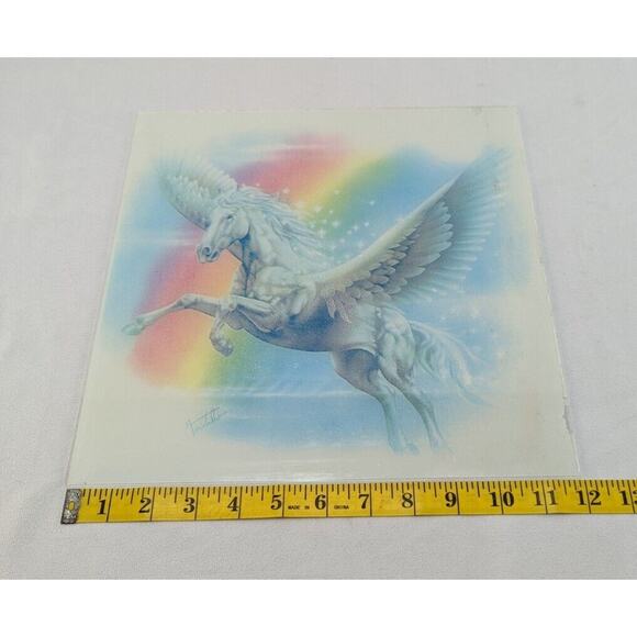 Vintage 1980's Framed‎ Glass Unicorn Pegasus Mirror Carnival Prize 12" Square - Picture 10 of 11